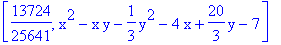 [13724/25641, x^2-x*y-1/3*y^2-4*x+20/3*y-7]